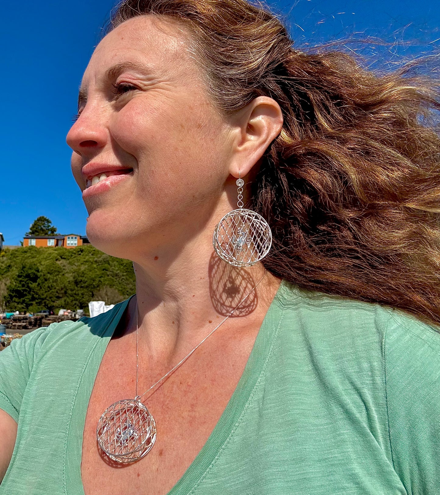 Silver Crab Pot Earrings - Large