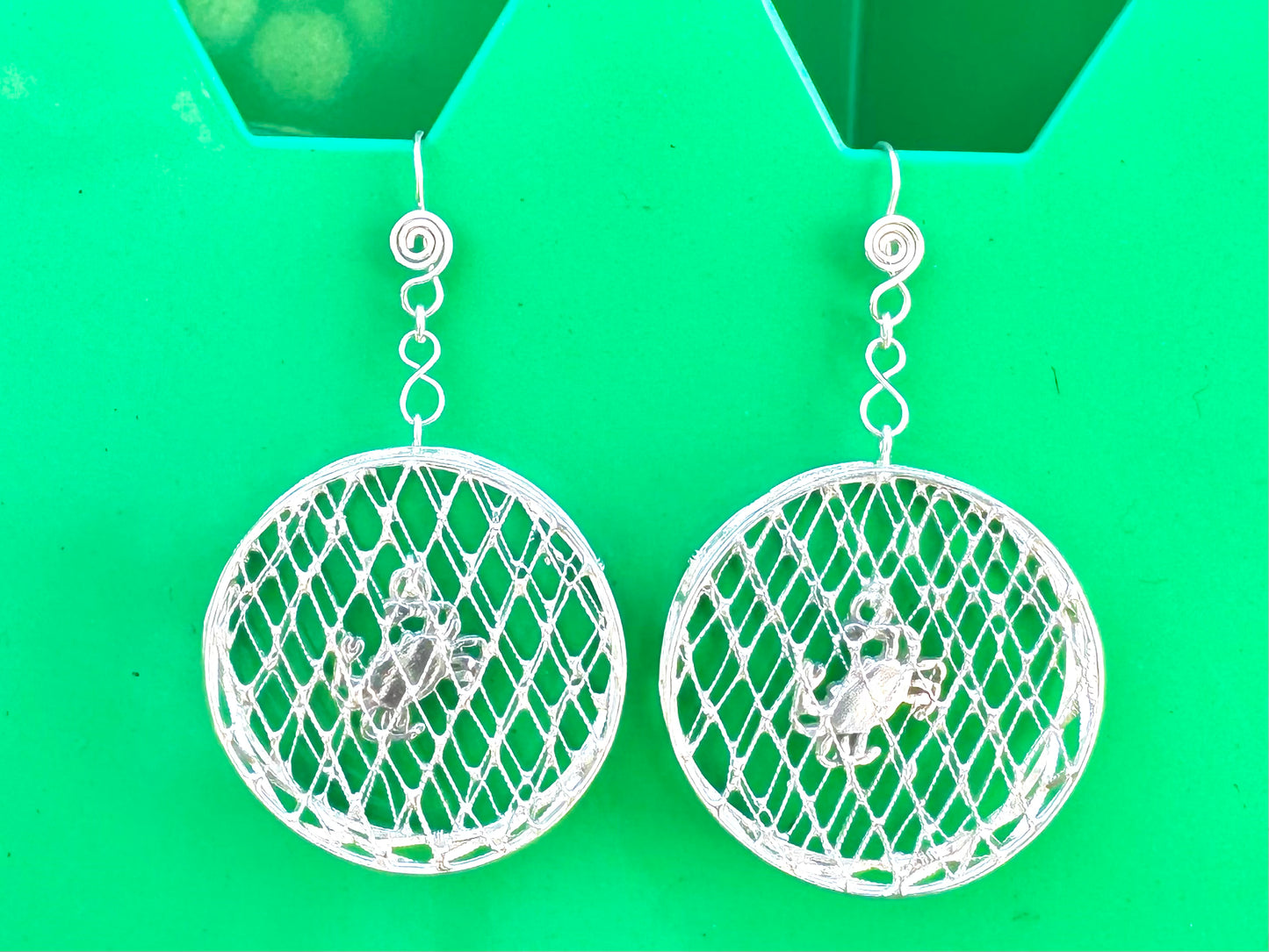 Silver Crab Pot Earrings - Large