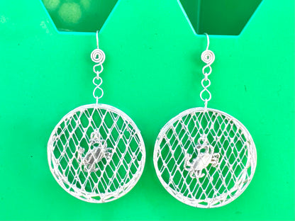 Silver Crab Pot Earrings - Large