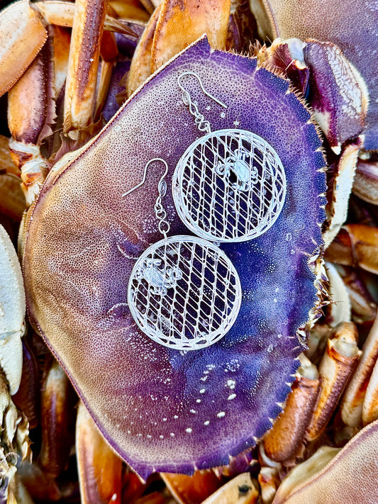 Silver Crab Pot Earrings - Large