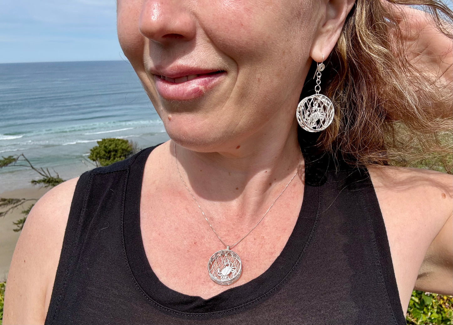 Silver Crab Pot Necklace