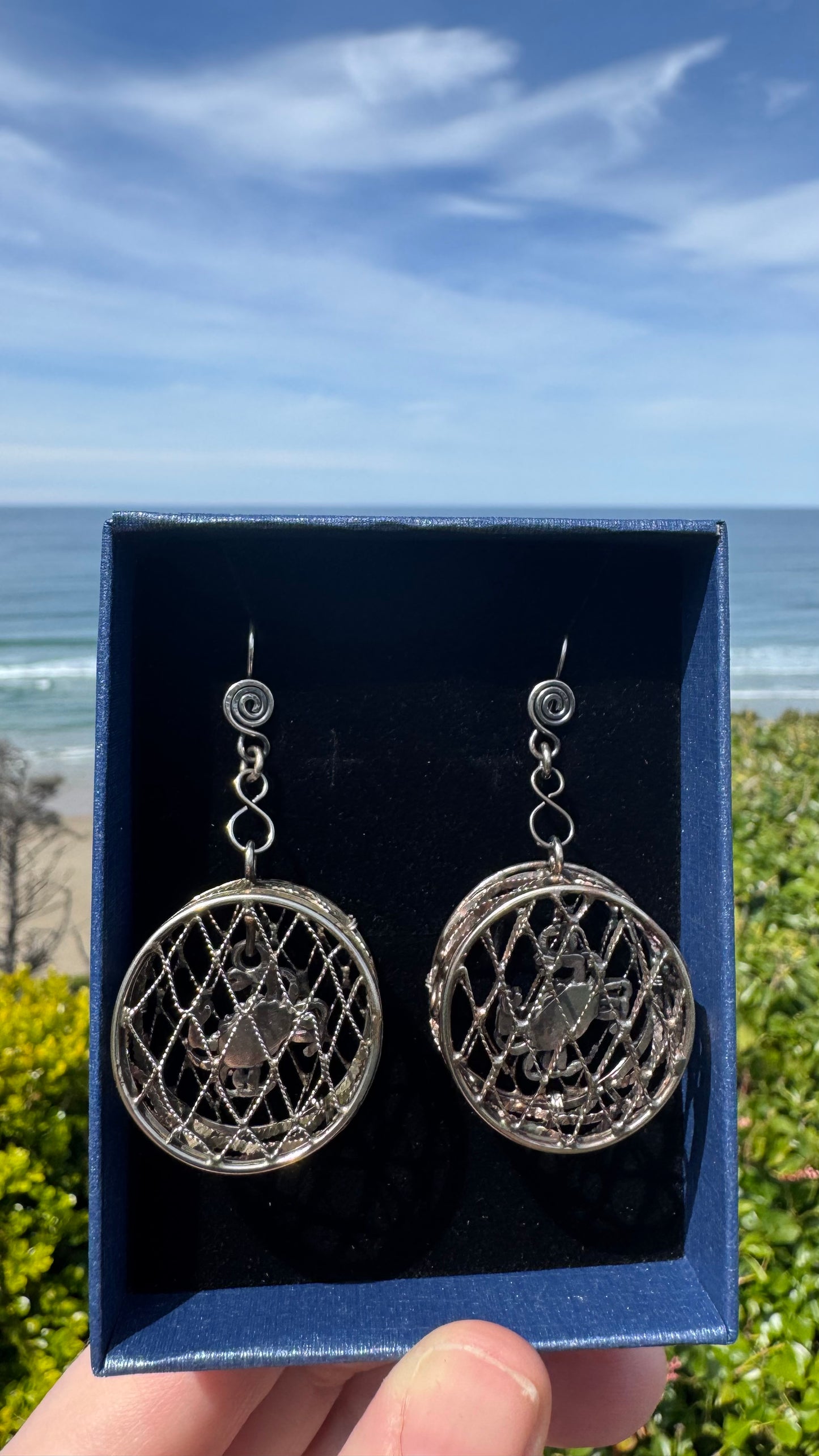 Original Crab Pot Earrings | Silver Hooks