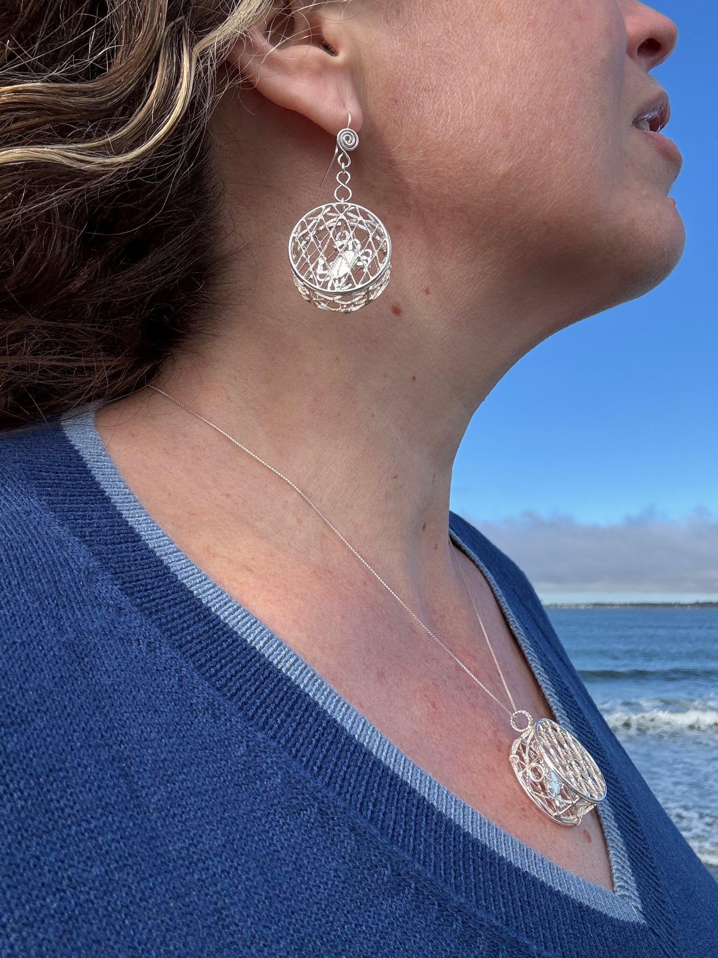 Silver Crab Pot Necklace